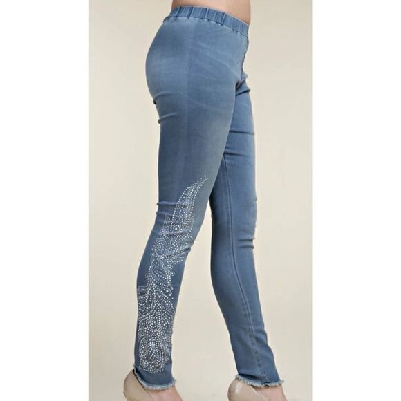 Vocal Rhinestone Denim Leggings - Picture 1 of 3